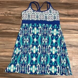 Lola By AFG Blue Teal White Built In Bra Athletic A-Line Dress Size XL